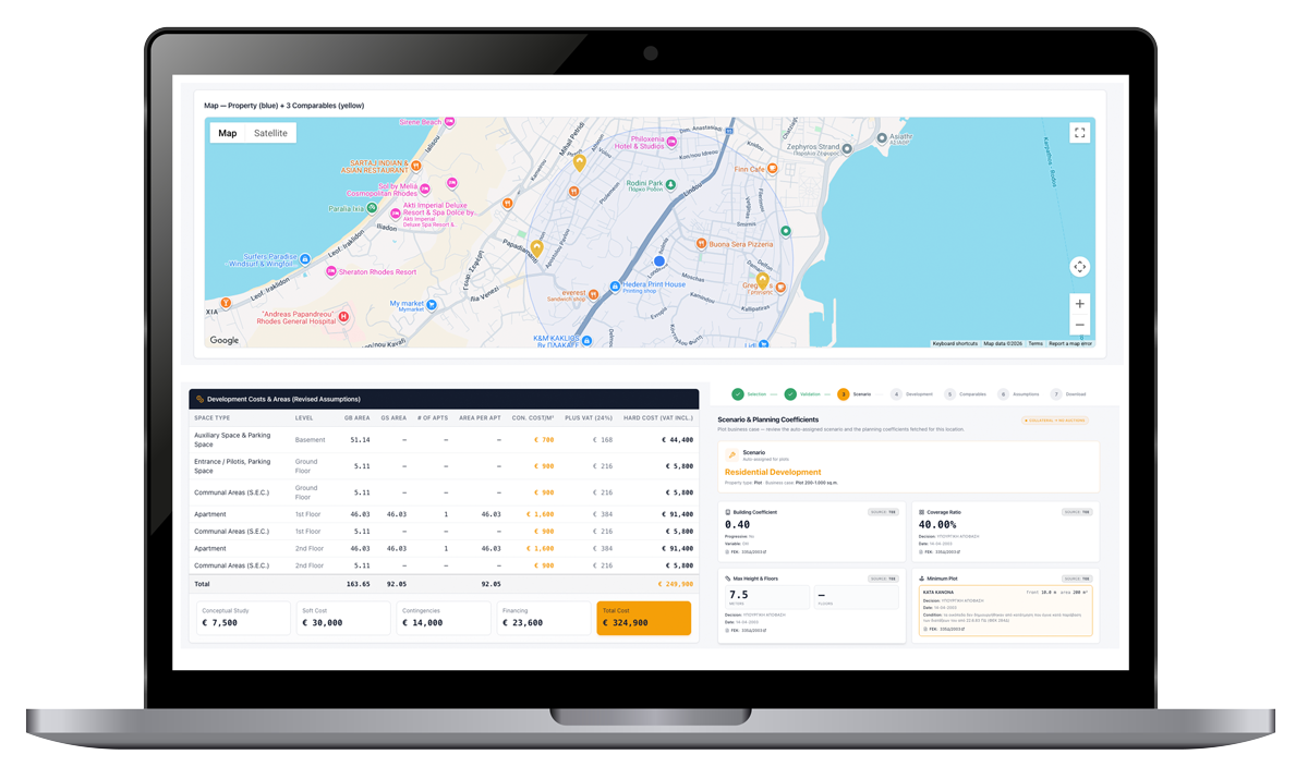 SiteSeeker land development map and cost analysis workspace